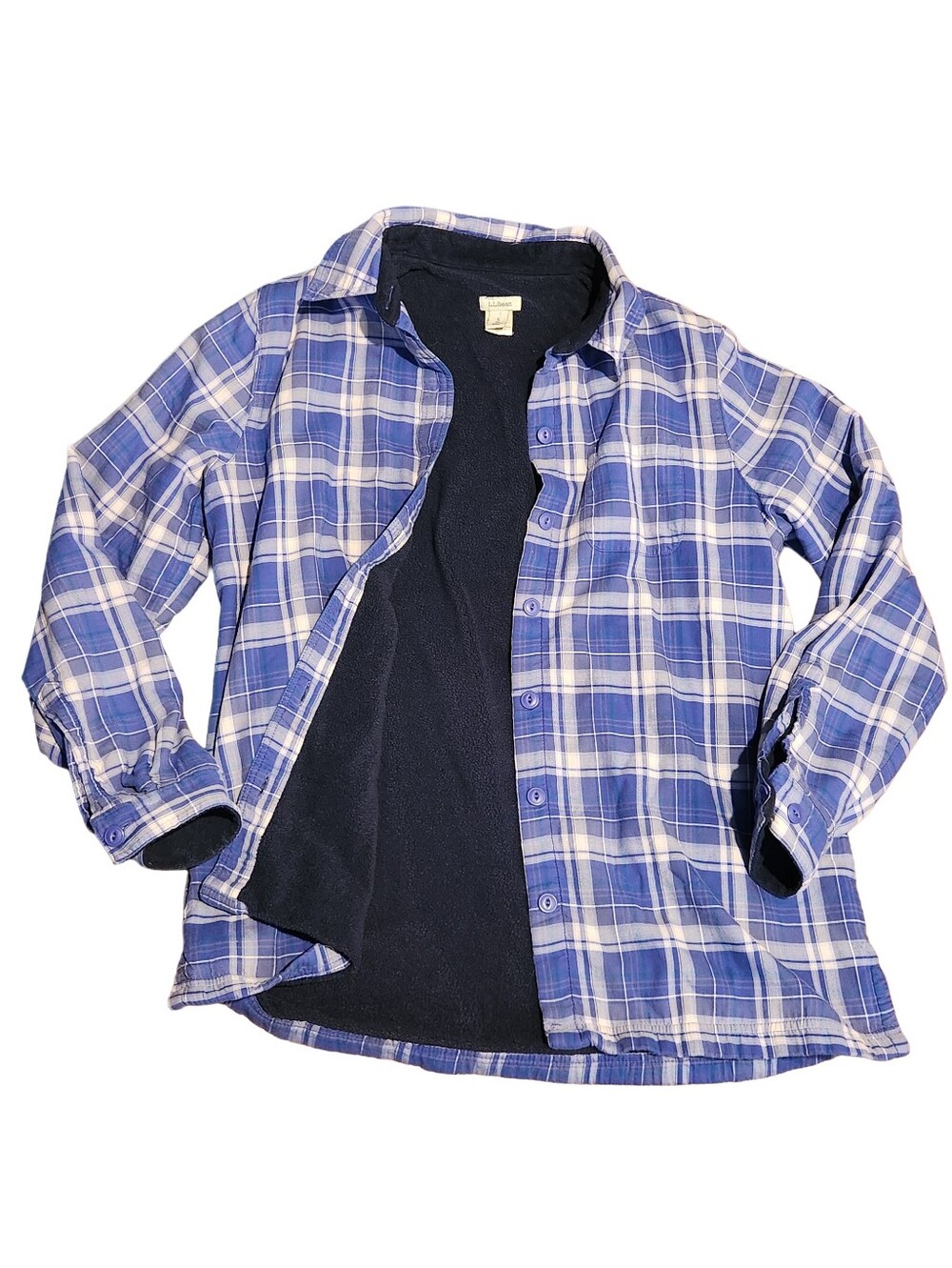 LL Bean Vintage 90s Grunge Fleece Lined Plaid Flannel Shacket Jacket Purple S